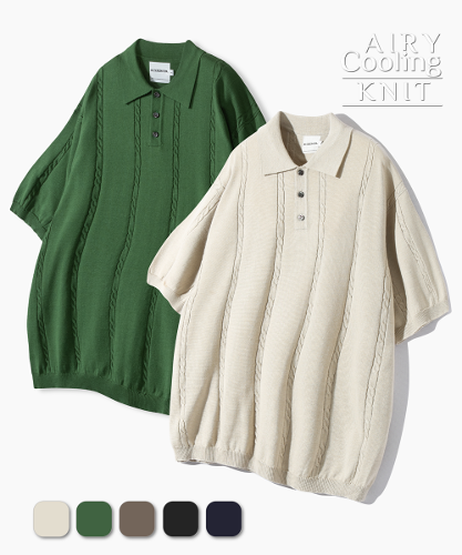 (ASI) CABLE BUTTON COLLAR HALF KNIT_5 COLOR