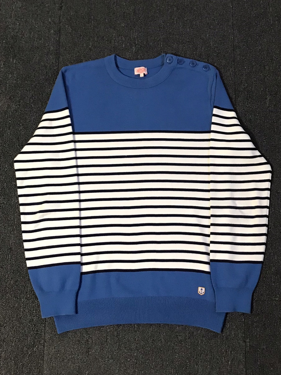 armor lux cotton stripe shoulder button sweater (L size, ~103 추천)