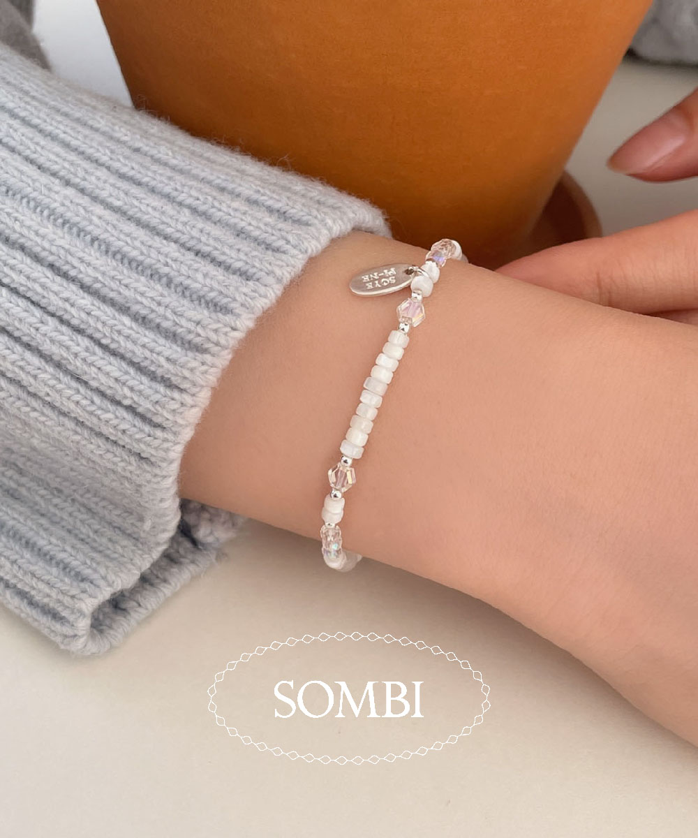 [silver925/SOMBI] 퓨어 화이트 자개 은볼 팔찌 (3size)