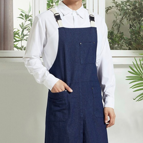 [비더쉐프] Buckle-up Denim Apron - Navy