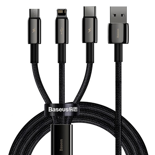 베이스어스 3.5A 3in1 USB A to 5,8,C타입 골드라인 급속충전 데이터케이블(1.5m)