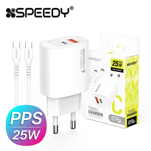 스피디 가정용 25W(PD3.0+QC3.0) 2포트 PPS 초고속 분리형 충전기(CtoC 1.2M 25W)