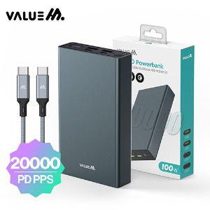 밸류엠 초고속 메탈 PD 100W PPS 보조배터리 20000mAh(C to C 60W 0.5M 케이블포함)