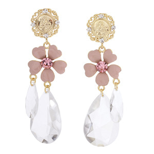 renaissance_바네사_pink flower+눈물 수정_드롭_Earrings