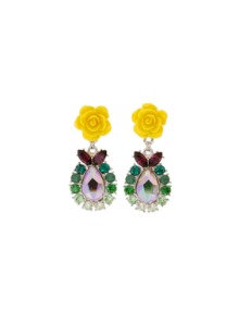 [딸기샤베트] 베르사이유_에메랄드008 옐로 장미+봉오리 그라데이션 골드 롱 드롭_Earrings