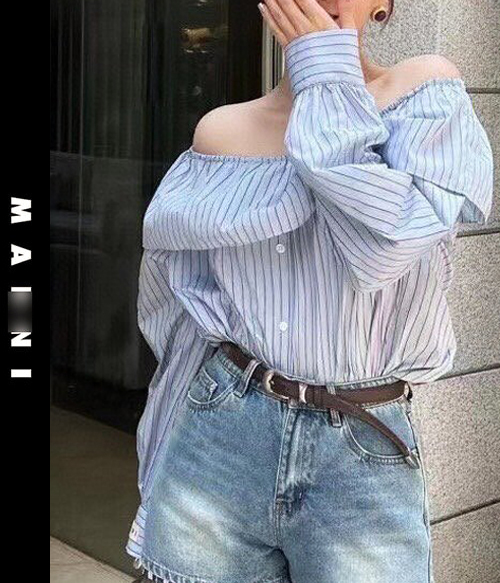 marn* off shoulder top ;산뜻하고 감각적인 스트라잎 오프숄더 탑!!