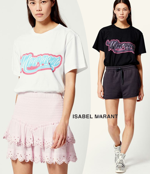 ISABEL MARAN* COTTON JERSEY T-SHIRT €165 네온싸인 무드의 감각적인 레터링 라운드탑!!(비비스타일 한정 30% 할인이벤트/현금가/반품교환불가/ 정가72 000)