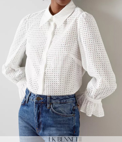 LK Bennet* (or) Eyelet White Shirt ; 화이트컬러의 단아함과 러블리한 슬리브 디자인이 너무 이쁜 아일렛셔츠!! 피팅추가~~