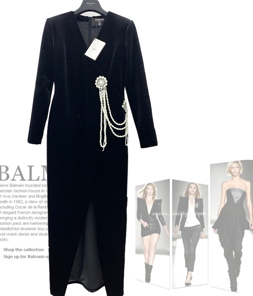 BALMAI* velvet dress ; 진주 디테일로 너무 페미닌한 벨벳 드레스~~