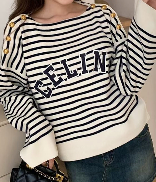 CELIN* striped sweatshirts ;스트라잎으로 깔끔하게~~ 버튼과 로고디테일로 고급스러운 니트맨투맨!!!