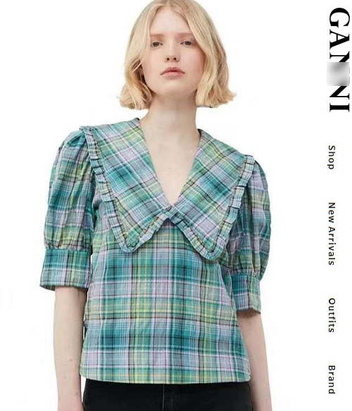 gann* check blouse: 색감마저 시원한 빅카라 퍼프 블라우스~~^^