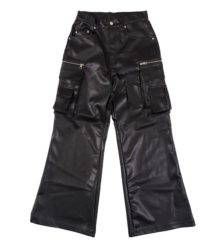 ★SUNDAYOFFCLUB★Flared Cargo Leather Pants SUNDAYOFFCLUB