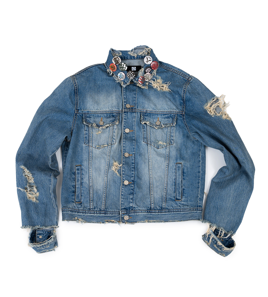 【SUNDAYOFFCLUB】 Punk Pin Hand Distressed Denim Jacket SUNDAYOFFCLUB