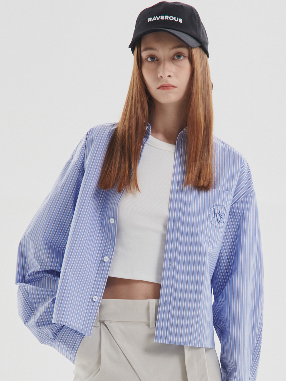 RVS Stripe Cropped Shirts Lightblue