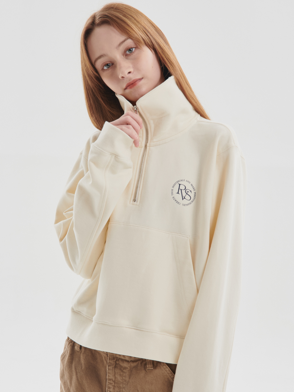 RVS High Neck Collar Sweatshirt Ivory