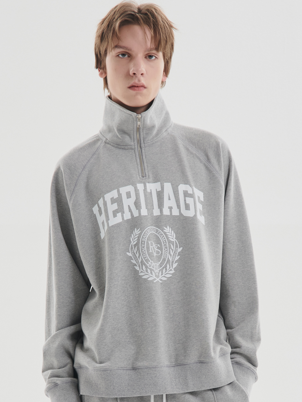 High Neck Collar Sweatshirts Melange Grey