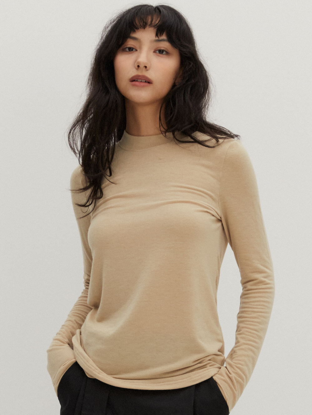 Wool Like Basic T-Shirts Beige