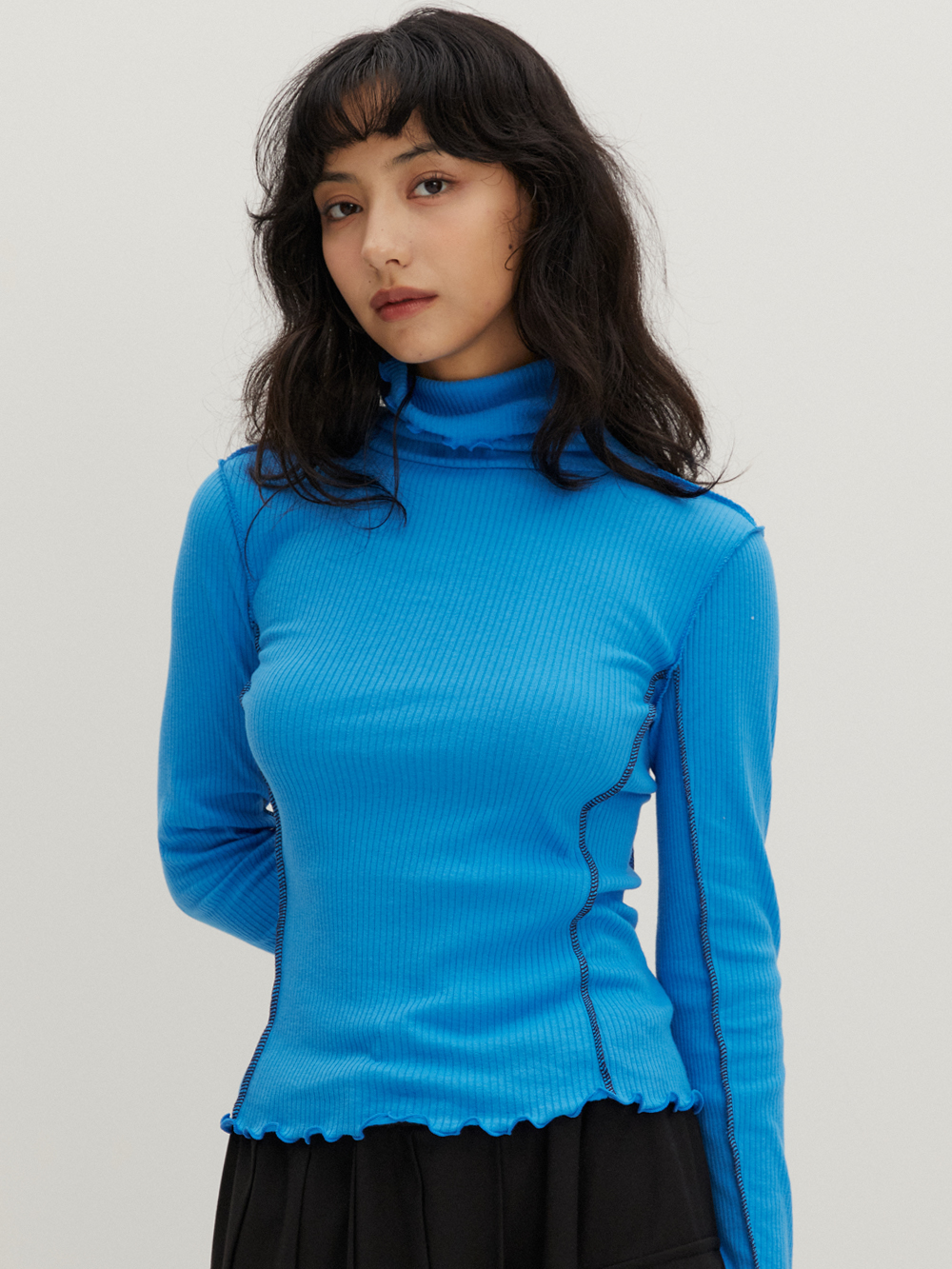 Contrast Interlock Turtle Neck T/Shirts Blue