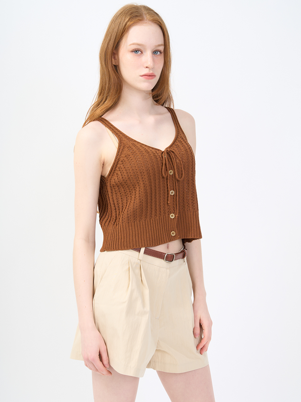 Button Knit Vest Brown