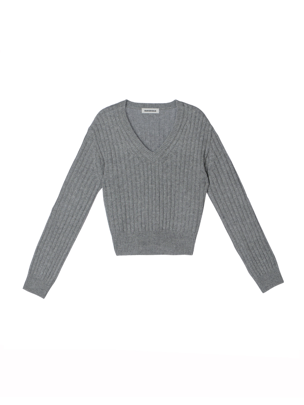 V-Neck Back Button Knit M/Grey