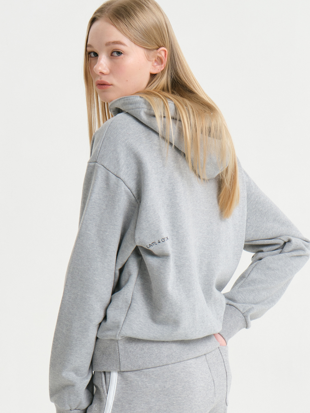 Half Zip-up Hoodie Sweatshirts Melange Grey