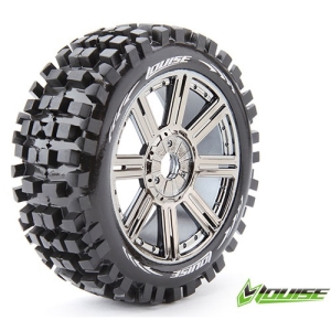 L-T324SBC B-ULLDOZE 1/8 BUGGY TIRE SOFT COMPOUND BLACK CHROME SPOKE RIM/MOUNTED