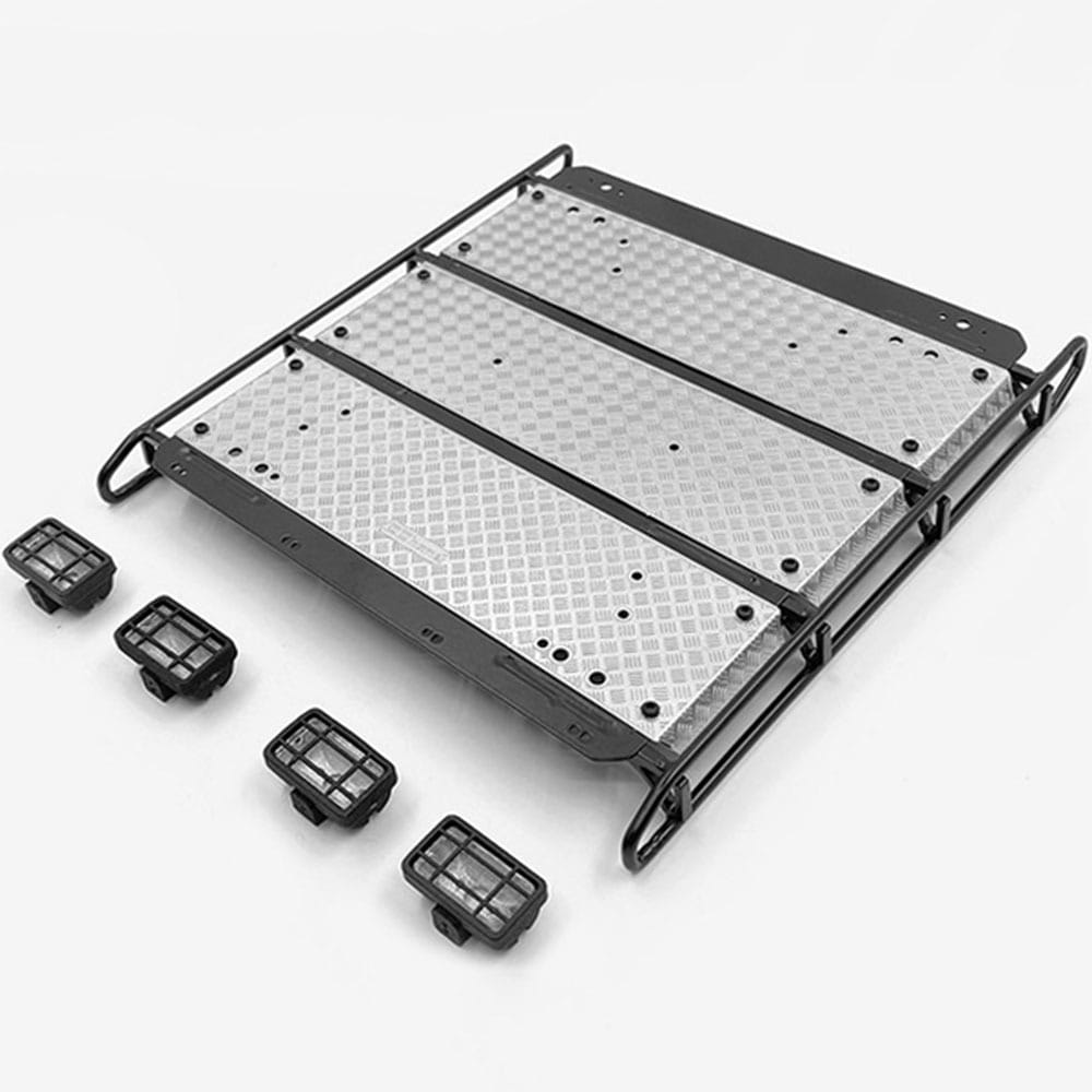 [#VVV-C1004] Command Roof Rack w/ Diamond Plate &amp; 4x Square Lights for Traxxas Mercedes-Benz G 63 AMG 6x6 (Style B)