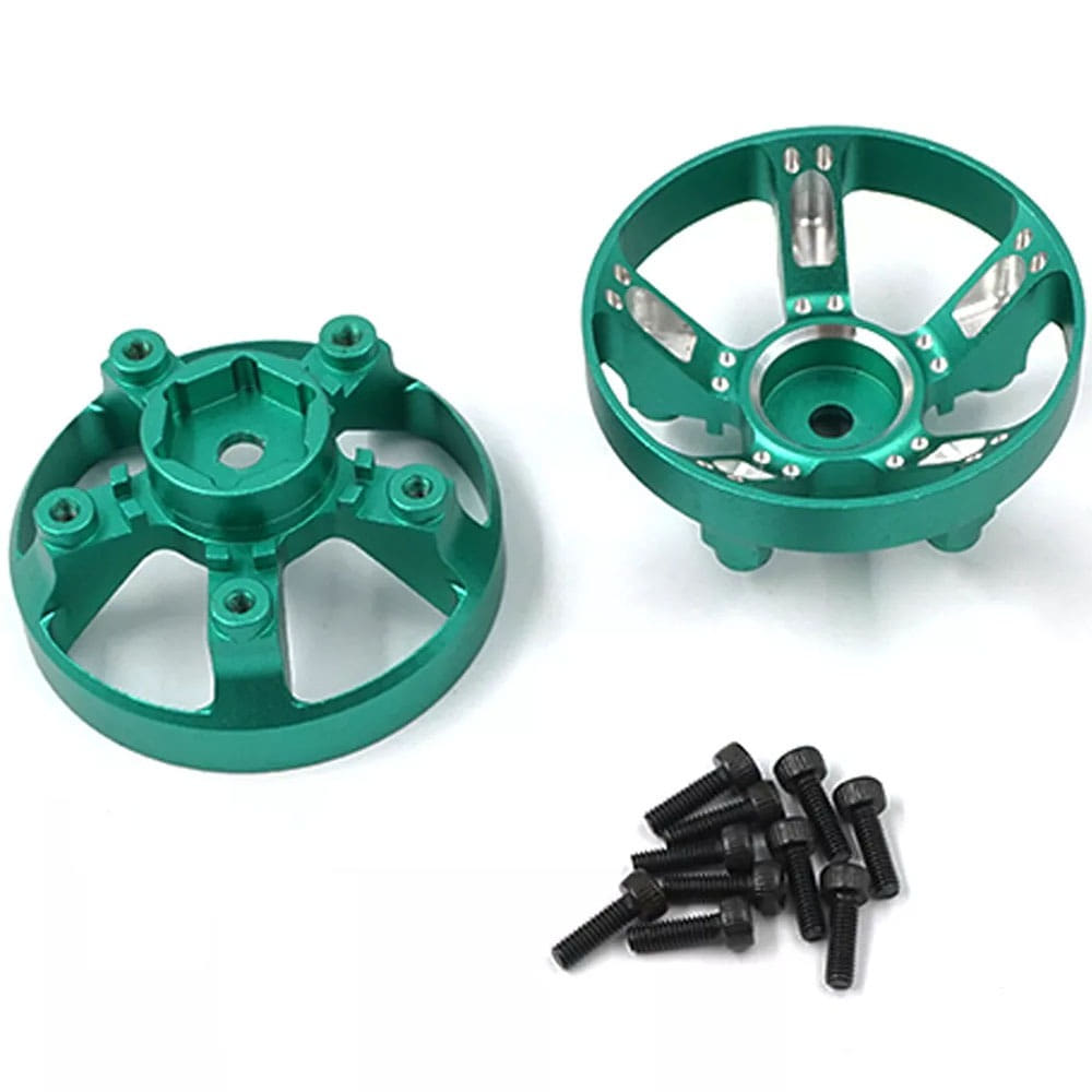 TAWR-011GN (2개입) Aluminum Wheel Cap &amp; Adapter for Tamiya WR-02CB (Green) (타미야 코미컬 그래스하퍼 / 아반테 / 와일드윌리2)