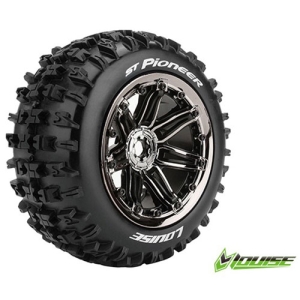 L-T3287BC ST-PIONEER 1/8 STADIUM TRUCK TIRE / SPORT / BLACK CHROME SPOKE RIM HEX 17MM / MOUNTED (본딩완료 / 반대분)