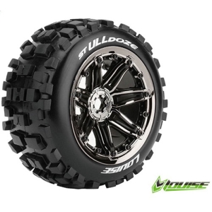 L-T3288BC ST-ULLDOZE 1/8 STADIUM TRUCK TIRE / SPORT / BLACK CHROME SPOKE RIM HEX 17MM / MOUNTED (본딩완료 / 반대분)