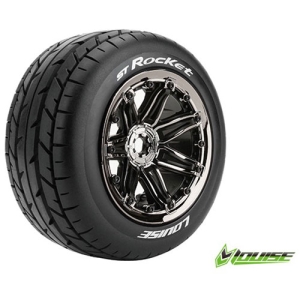 L-T3286BC ST-ROCKET 1/8 STADIUM TRUCK TIRE / SPORT / BLACK CHROME SPOKE RIM /HEX 17MM / MOUNTED (본딩완료 / 반대분)