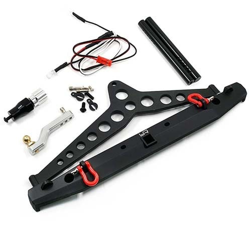 YA-0549 Al. Alloy Rear Bumper w/LED Light Spare Tire Mount for SCX10 II / TRX-4 (Tow Ball Ø5.8)