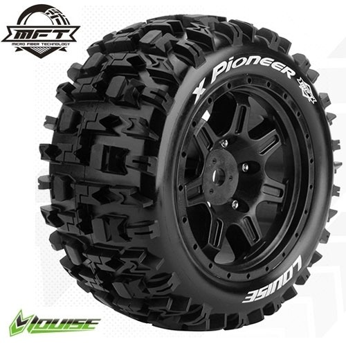 L-T3296BM MFT X-PIONEER Tire Set Black Wheels, Sport Compound- Hex 24mm 본딩완료(반대분)(1/5Scale타이어) (Kraton 8S / Outcast 8S)