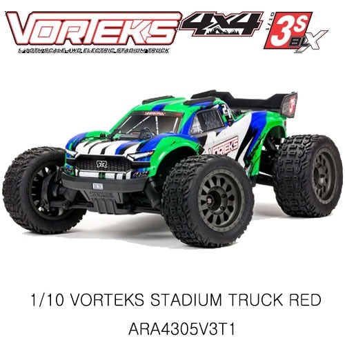 (3셀지원 브러시리스버전)ARA4305V3T3 ARRMA 1/10 VORTEKS 4X4 3S BLX Stadium Truck RTR, Green
