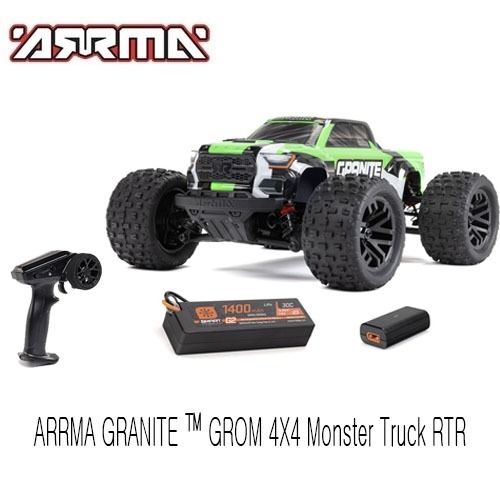 ARA2102T3 1/18 GRANITE GROM MEGA 380 브러시드 4X4 몬스터 트럭 RTR (배터리 및 충전기 포함, 녹색)