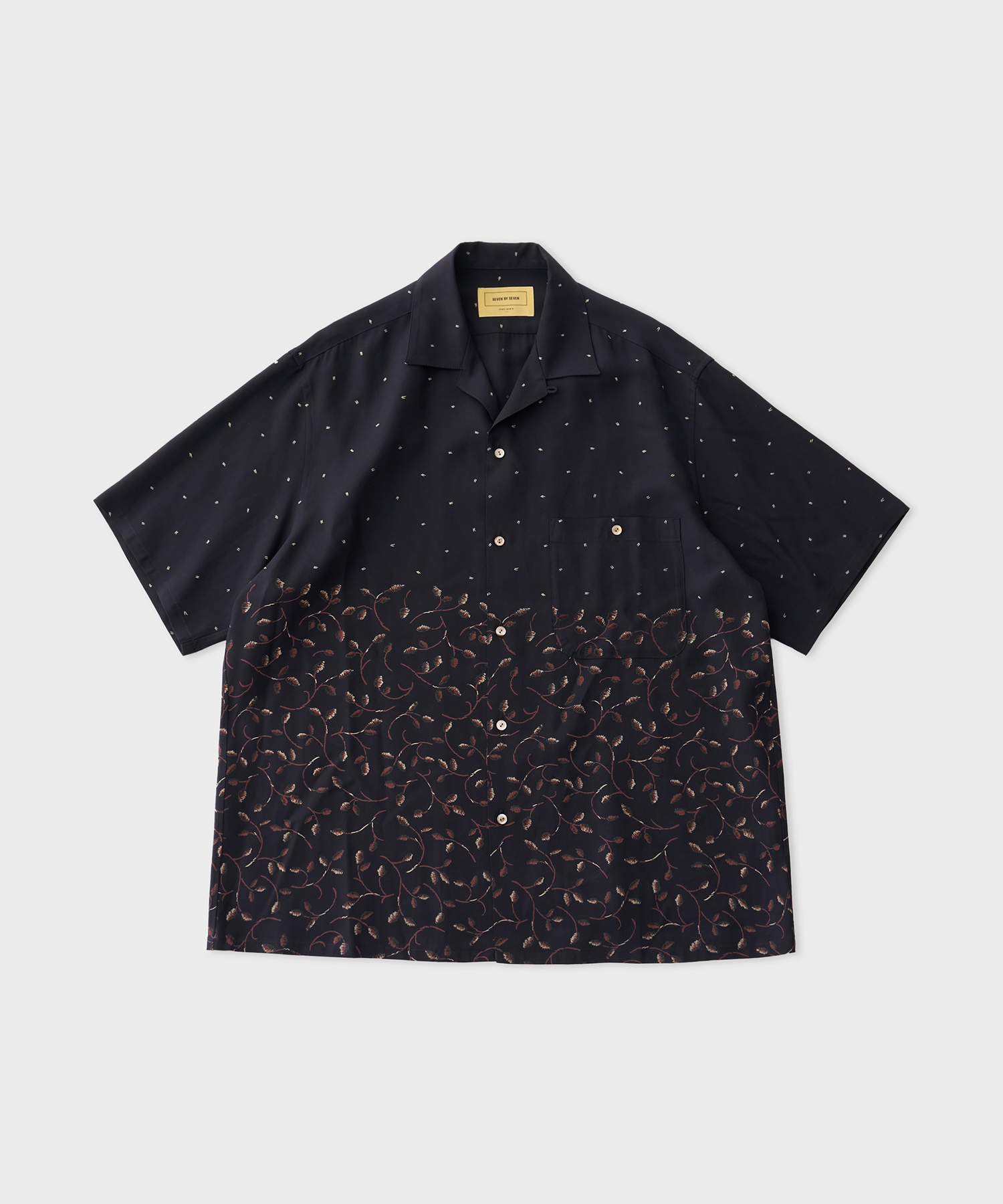 Botanical Print Open Collar Shirts (Navy)