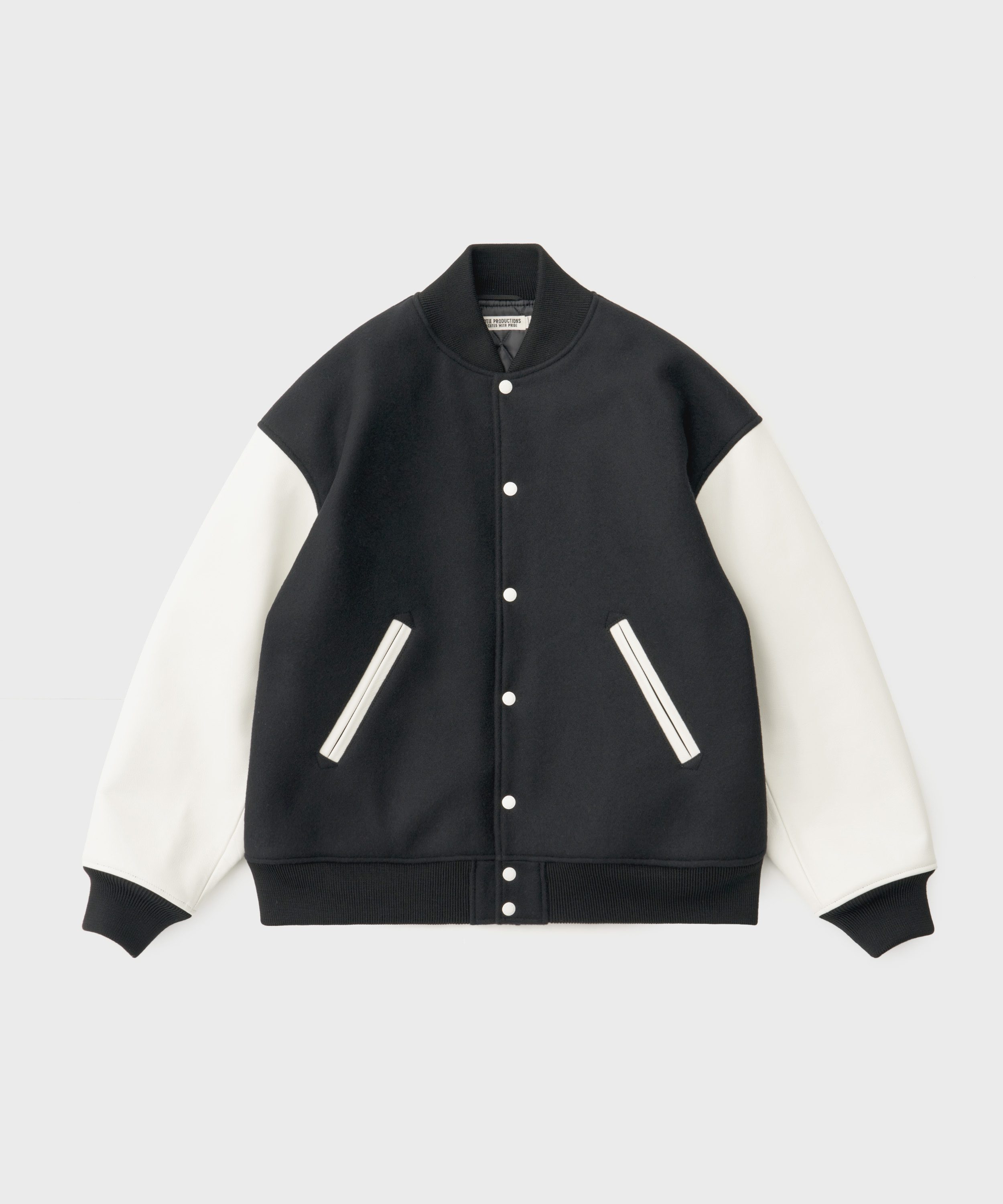 Wool Melton Error Fit Stadium Jacket (Black x White)