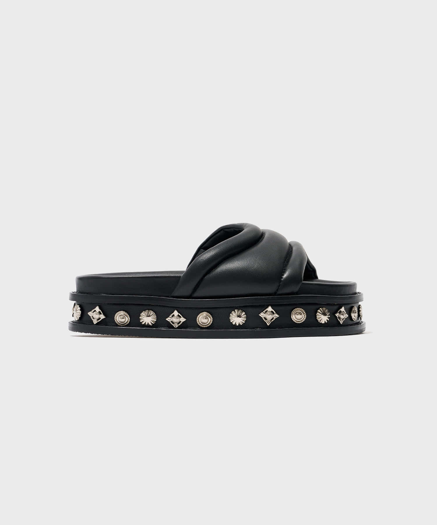 Stud Sole Slide (Black Soft Leather)