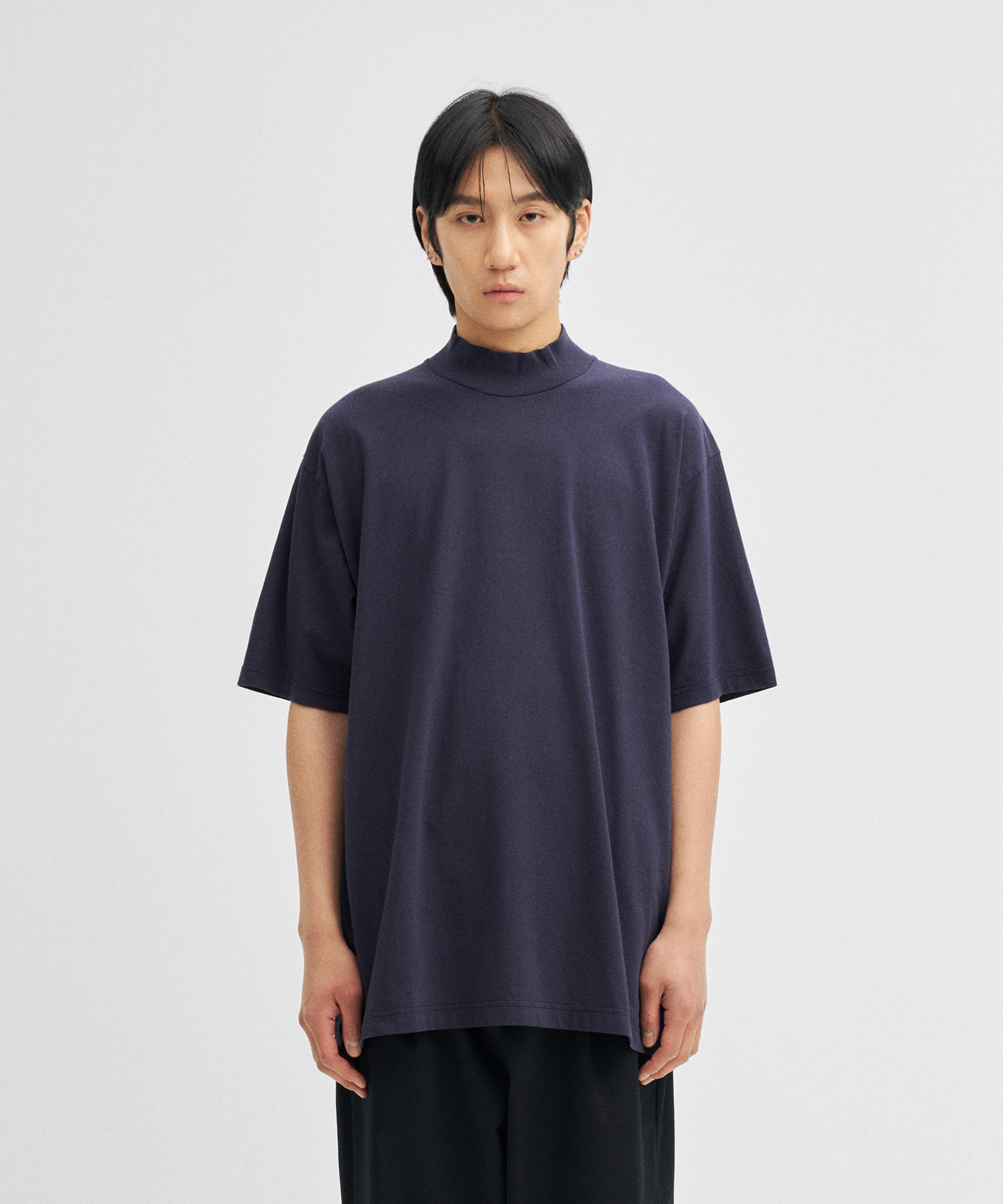 Organic Cotton Jersey Mock Neck SS T Shirt (Navy)