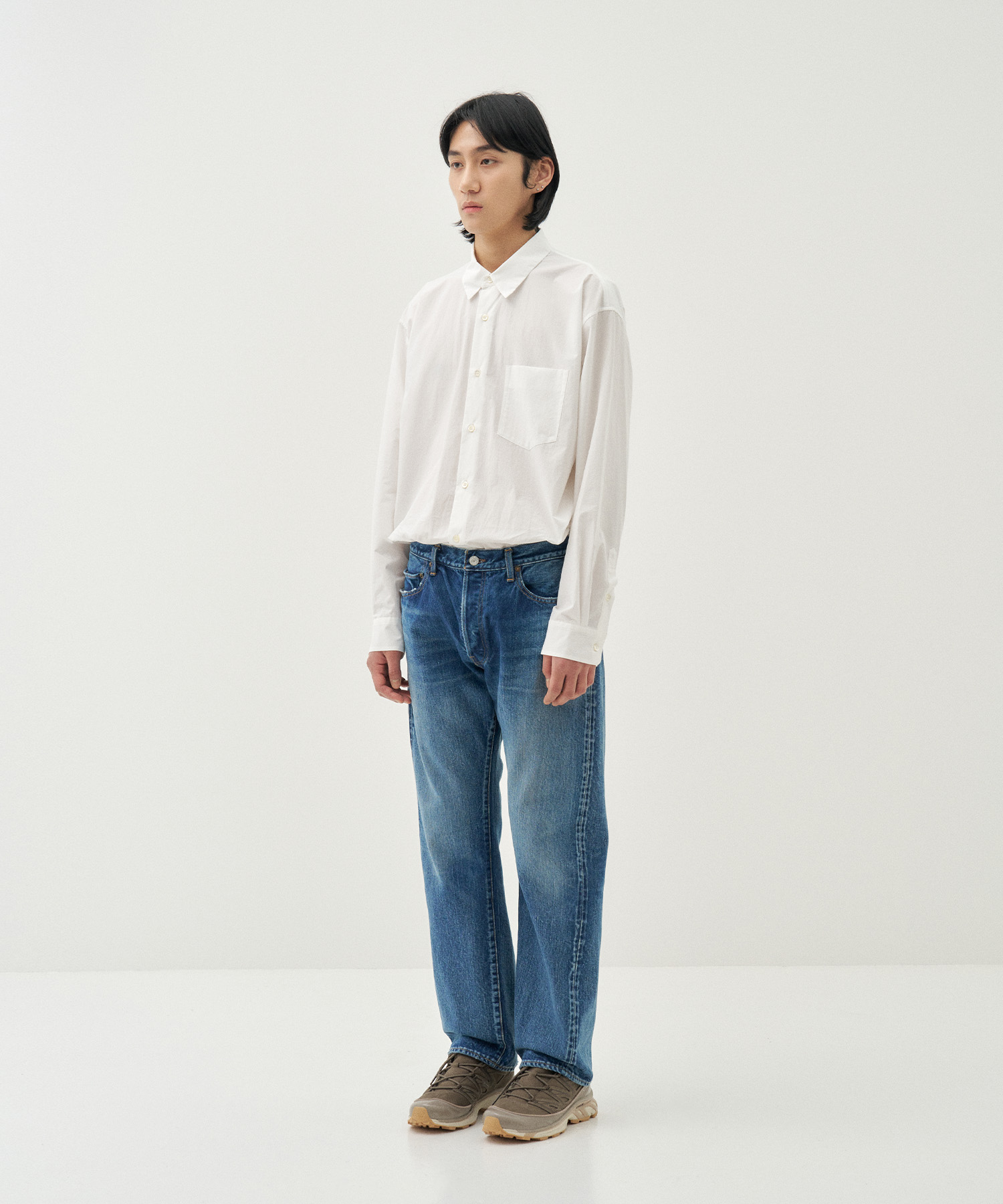 Straight 5 Pocket Pants (Medium Dark Blue Damage) - swallow lounge
