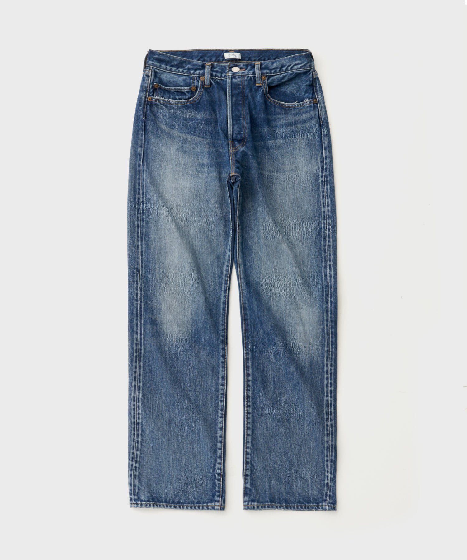Straight 5 Pocket Pants (Medium Dark Blue Damage)