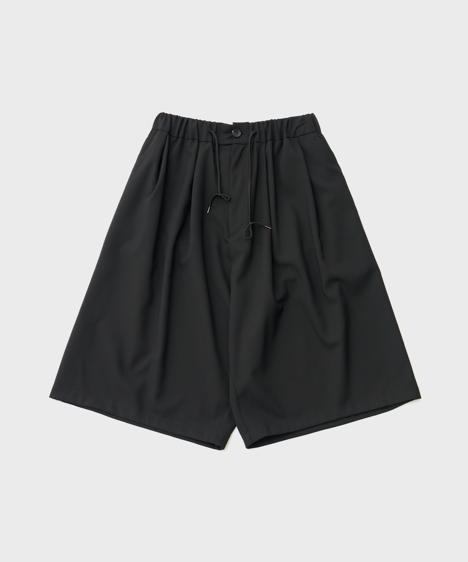 Wool Wide Baggy Shorts (Black)