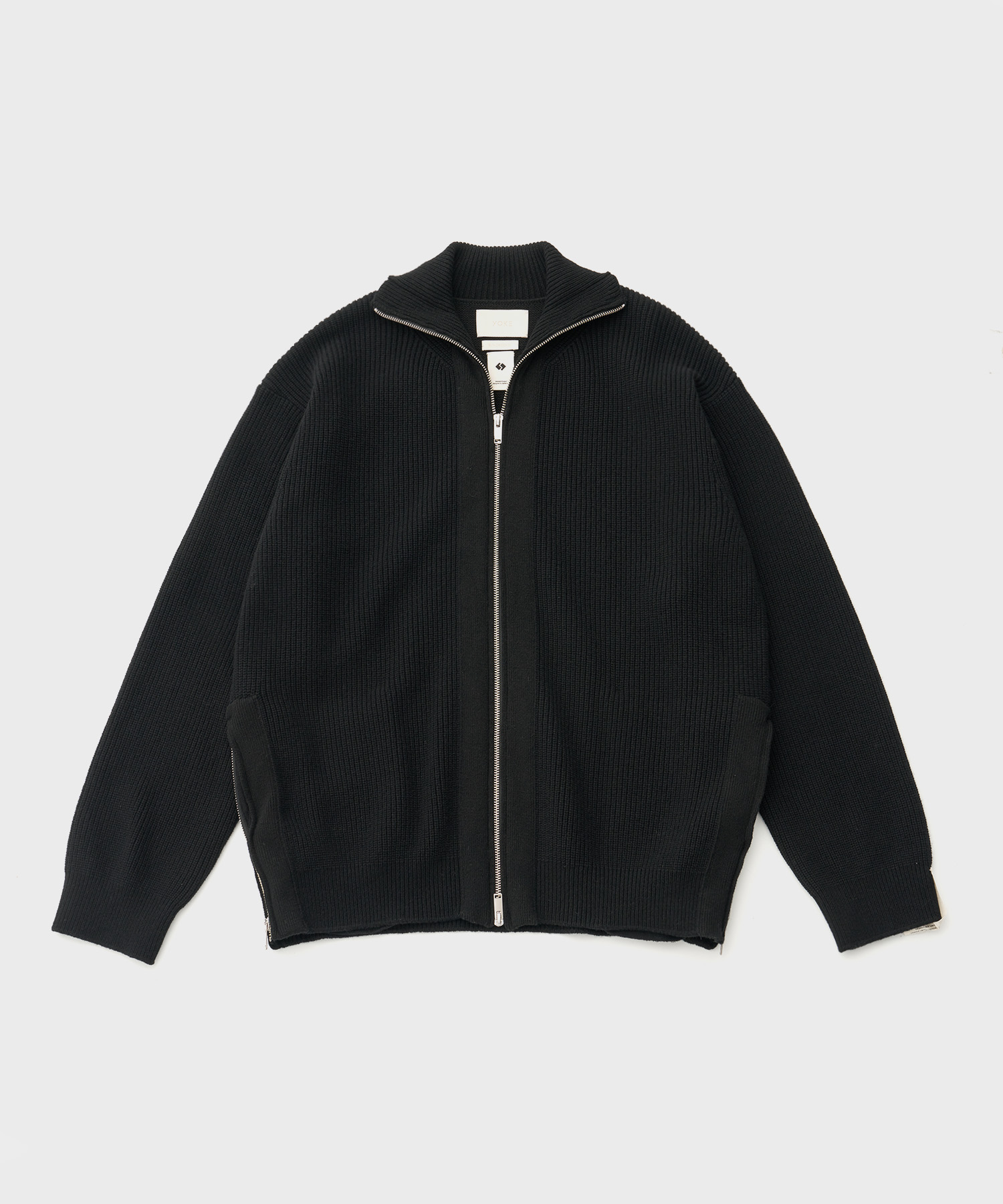 Brewed Protein Wool Knitted Zip-Up Cardigan (Black)