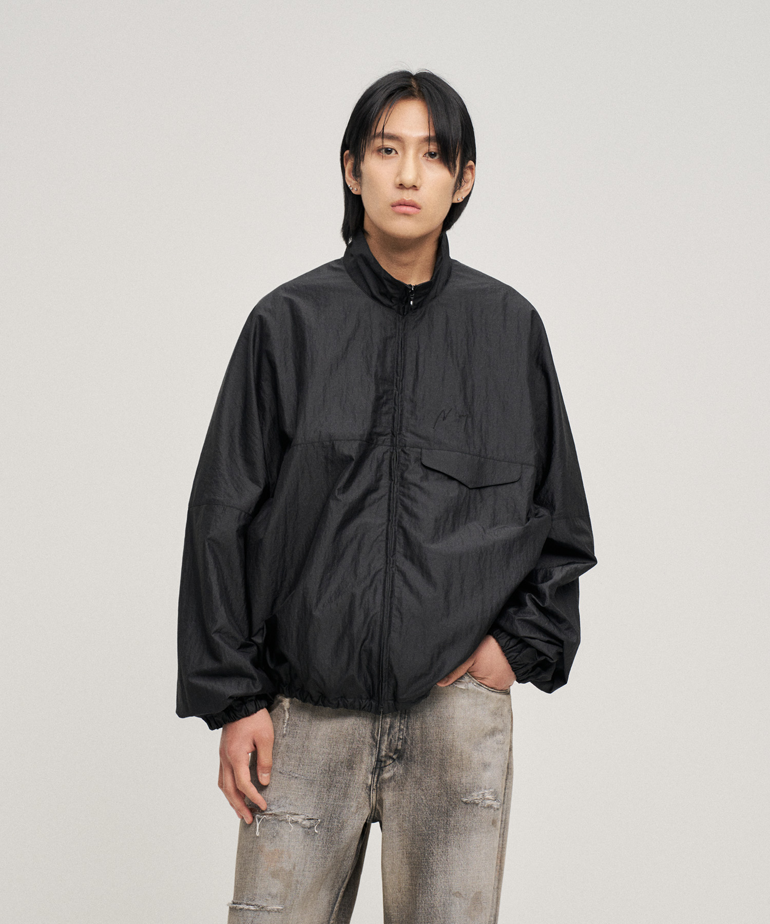 Nylon Kimono Blouson (Black)