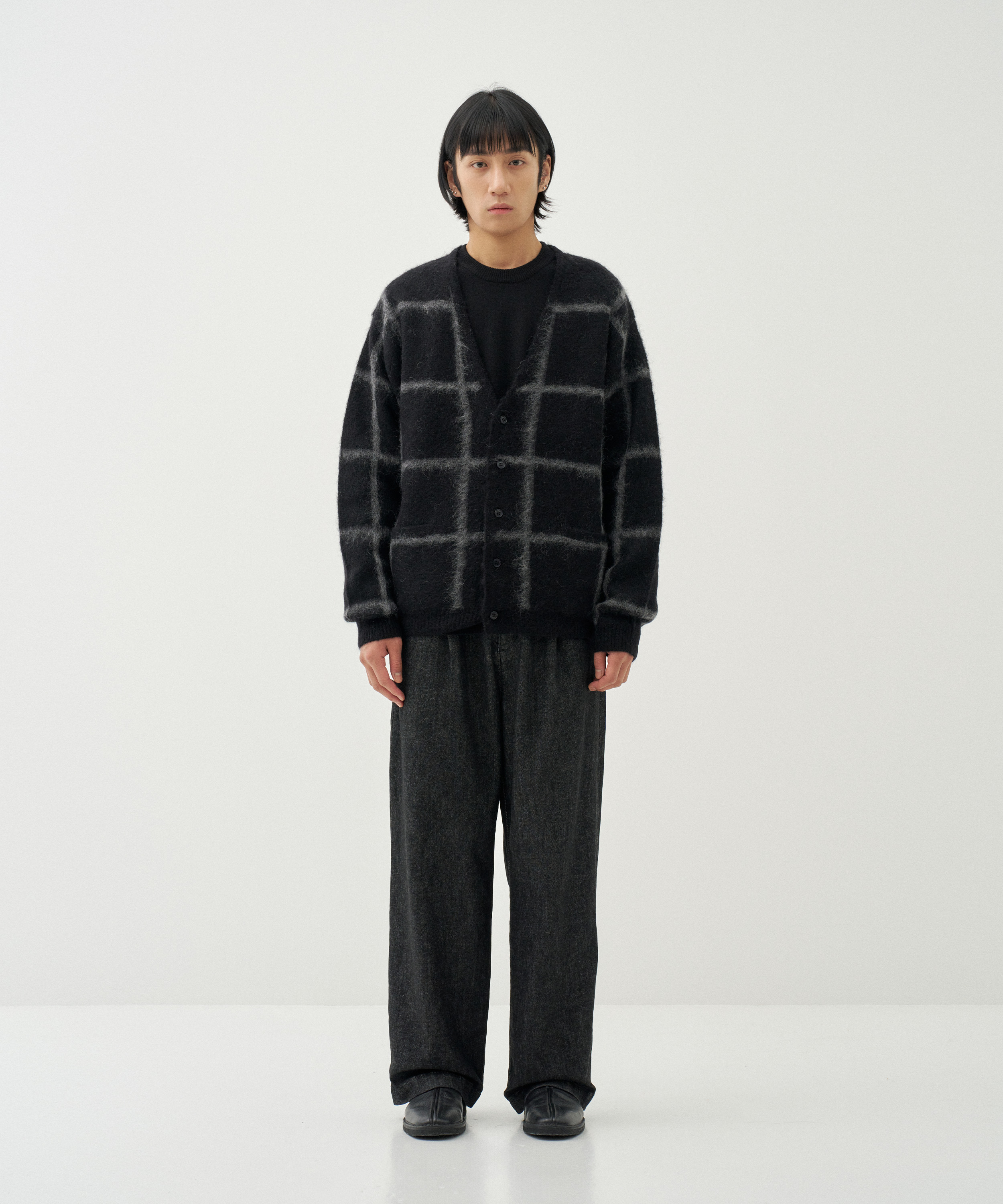 Jacquard Check Cardigan (Black)