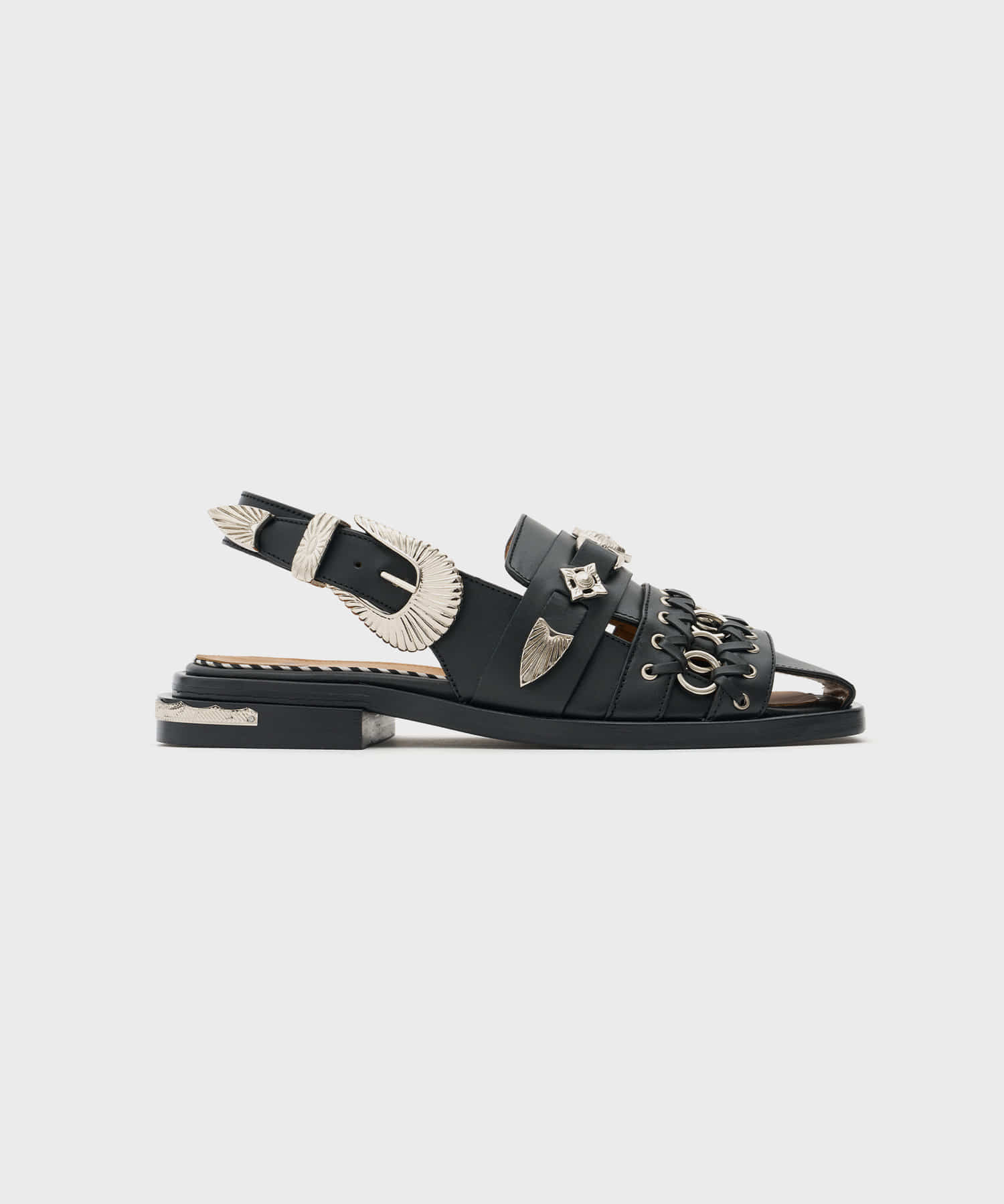 (w) Slingback Sandals (Black Leather)