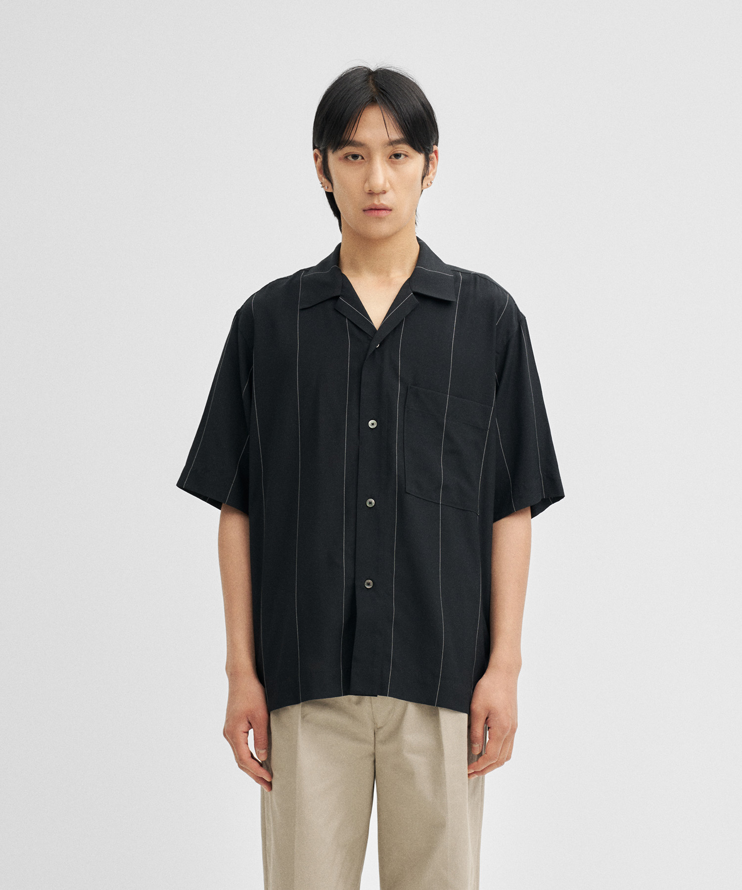 Rayon Acetate Stripe Shirt (Black)