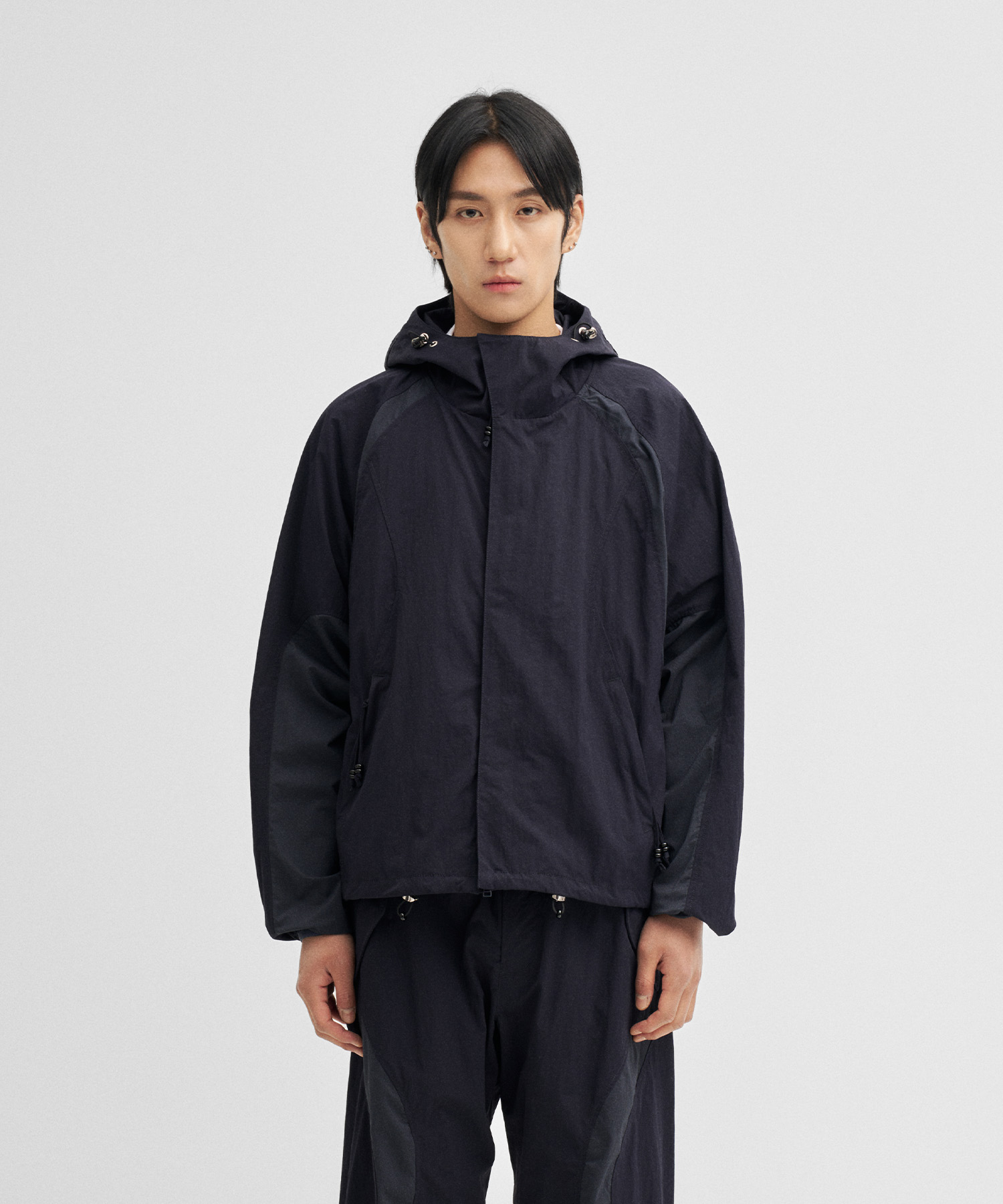 Paneled Hooded Jacket (Dark Navy)