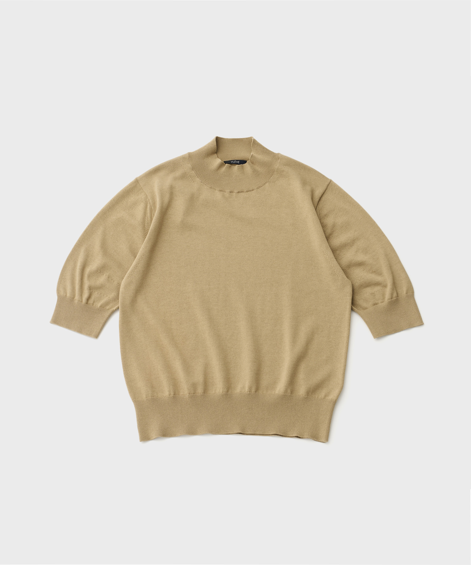 ELS Giza Cotton High Neck SS Sweater (Beige)