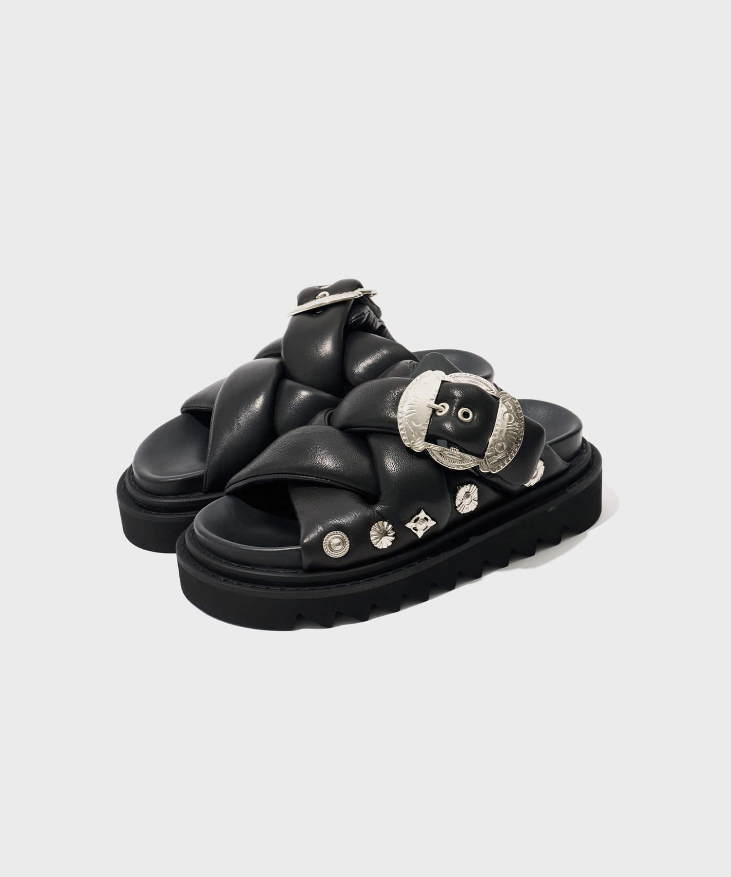 (w) Stud Platform Sandals (Black Soft Leather)